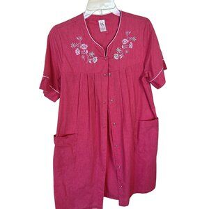 GS House Dress Womens Small Short Sleeve Snap Button Lightweight Duster Mumu